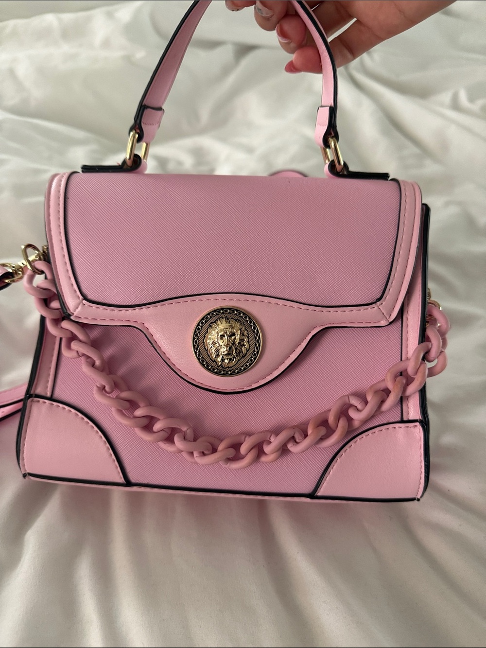 Aldo Pink Top-Handle Mini Satchel with Gold Medallion
